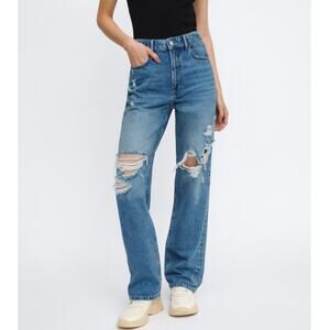 Zara The 90s Full Length Straight Distressed Jeans